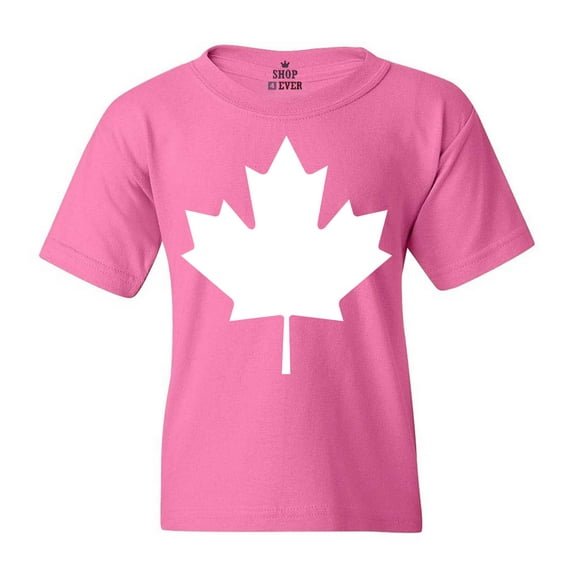 Shop4Ever Kids Canada White Leaf Proud Canadian Flag Graphic Child's Youth T-Shirt X-Small Azalea Pink