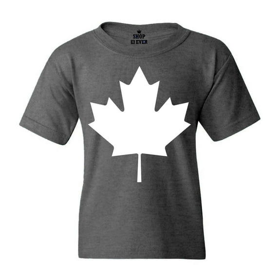 Shop4Ever Kids Canada White Leaf Proud Canadian Flag Graphic Child's Youth T-Shirt X-Small Dark Heather