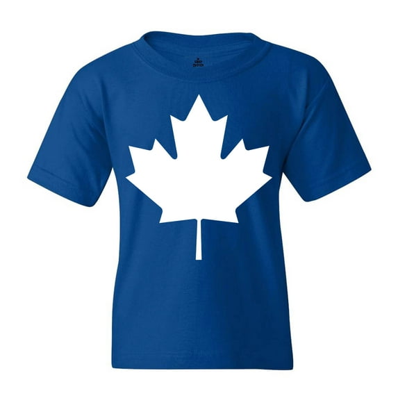 Shop4Ever Kids Canada White Leaf Proud Canadian Flag Graphic Child's Youth T-Shirt X-Small Royal Blue