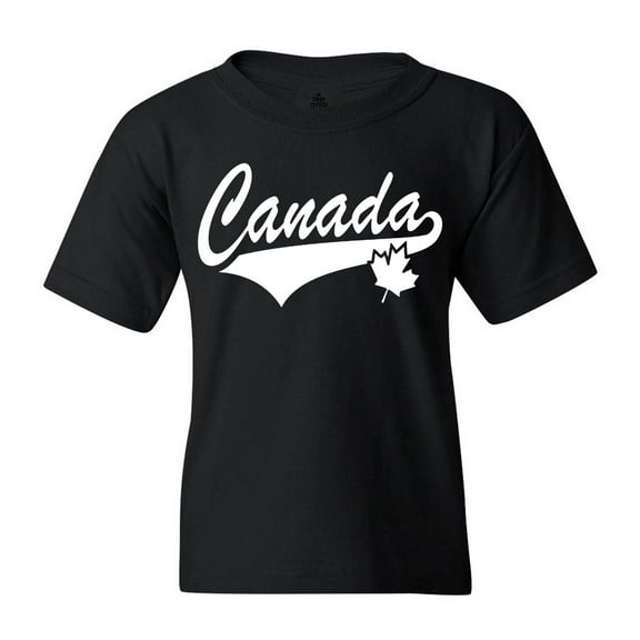 Shop4Ever Kids Canada White with Leaf Proud Canadian Flag Graphic Child's Youth T-Shirt X-Large Black