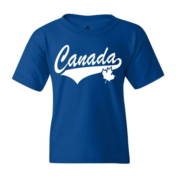 Shop4Ever Kids Canada White with Leaf Proud Canadian Flag Graphic Child's Youth T-Shirt X-Small Royal Blue