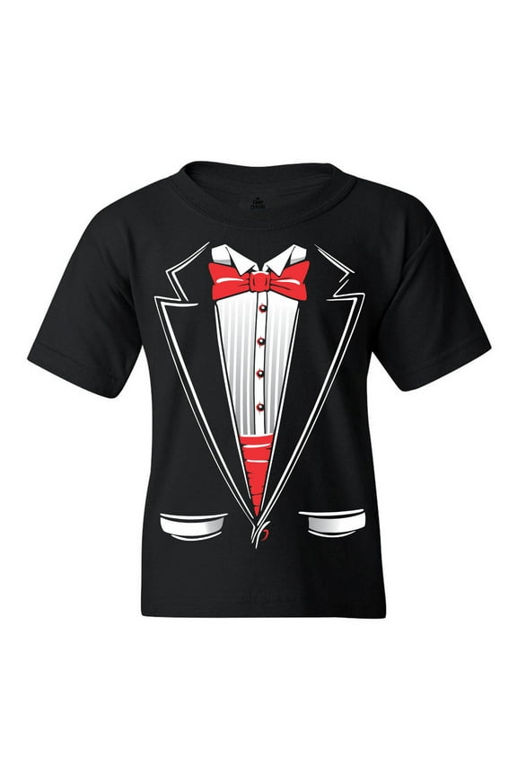 Kids Classic Red Bow Tie Tuxedo Suit Party Costume Graphic Child's Youth T-Shirt Large Black