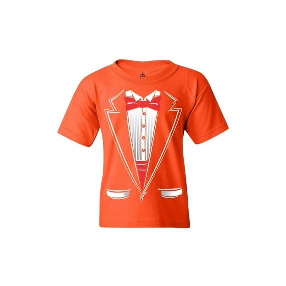 Shop4Ever Kids Classic Red Bow Tie Tuxedo Suit Party Costume Graphic Child's Youth T-Shirt Large Orange