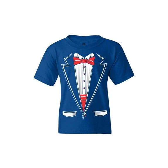 Shop4Ever Kids Classic Red Bow Tie Tuxedo Suit Party Costume Graphic Child's Youth T-Shirt Small Royal Blue