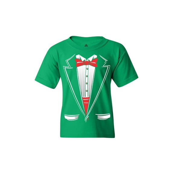 Shop4Ever Kids Classic Red Bow Tie Tuxedo Suit Party Costume Graphic Child's Youth T-Shirt X-Small Irish Green