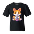 thumbnail image 1 of Shop4Ever Kids Cute Corgi Drinking Boba Tea Kawaii Graphic Child's Youth T-Shirt X-Large Black, 1 of 4