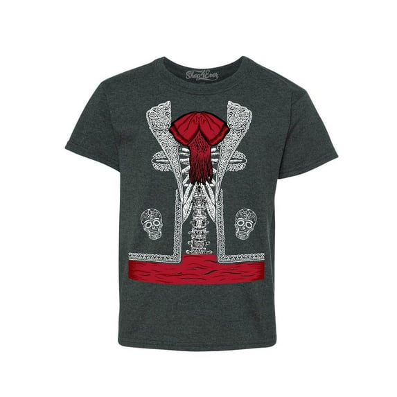 Shop4Ever Kids Day of the Dead Mariachi Skeleton Costume Graphic Child's Youth T-Shirt Large Dark Heather