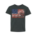 thumbnail image 1 of Shop4Ever Kids Distressed American Flag Horizontal USA Patriotic 4th of July Graphic Child's Youth T-Shirt X-Small Dark Heather, 1 of 4