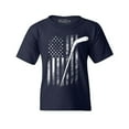thumbnail image 1 of Shop4Ever Kids Distressed Hockey American Flag Patriotic Sports  Graphic Child's Youth T-Shirt Medium Navy Blue, 1 of 4