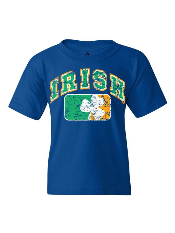 Kids Distressed Irish Flag St. Patrick's Day Graphic Child's Youth T-Shirt Large Royal Blue