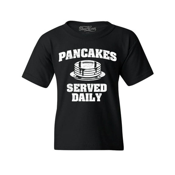 Shop4Ever Kids Distressed Pancakes Served Daily Funny Football Graphic Child's Youth T-Shirt Large Black