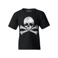 thumbnail image 1 of Shop4Ever Kids Distressed White Skull and Crossbones Graphic Child's Youth T-Shirt Large Black, 1 of 4