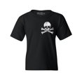 thumbnail image 1 of Shop4Ever Kids Distressed White Skull and Crossbones Pocket Size  Graphic Child's Youth T-Shirt Small Black, 1 of 4