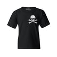 thumbnail image 1 of Shop4Ever Kids Distressed White Skull and Crossbones Pocket Size  Graphic Child's Youth T-Shirt X-Small Black, 1 of 4