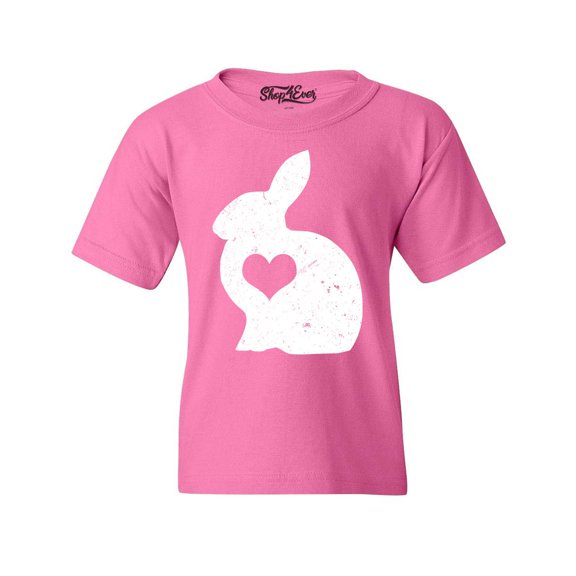 Shop4Ever Kids Easter Bunny Rabbit with Heart Graphic Child's Youth T-Shirt Medium Azalea Pink