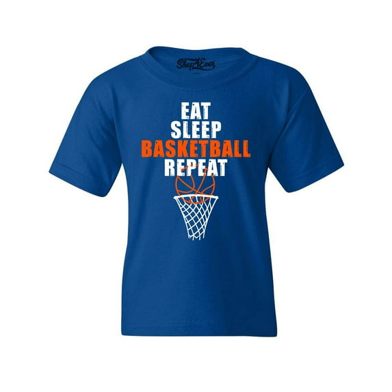 Shop4Ever Kids Eat Sleep Basketball Repeat Graphic Child's Youth T-Shirt Large Royal Blue