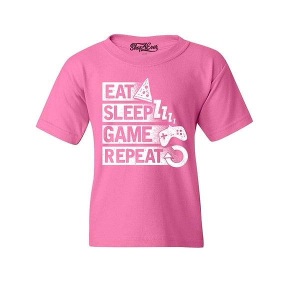 Shop4Ever Kids Eat Sleep Game Repeat Graphic Child's Youth T-Shirt Medium Azalea Pink