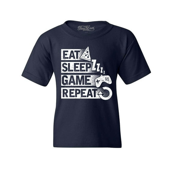 Shop4Ever Kids Eat Sleep Game Repeat Graphic Child's Youth T-Shirt Small Navy Blue