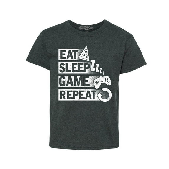 Shop4Ever Kids Eat Sleep Game Repeat Graphic Child's Youth T-Shirt X-Large Dark Heather