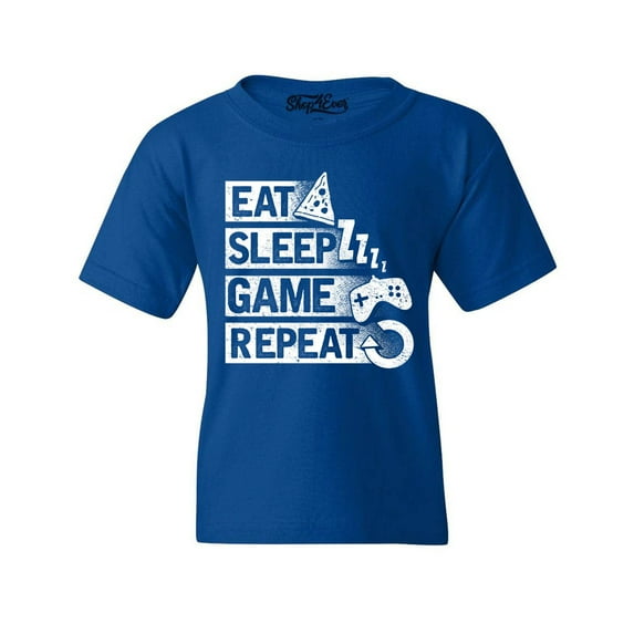 Shop4Ever Kids Eat Sleep Game Repeat Graphic Child's Youth T-Shirt X-Small Royal Blue
