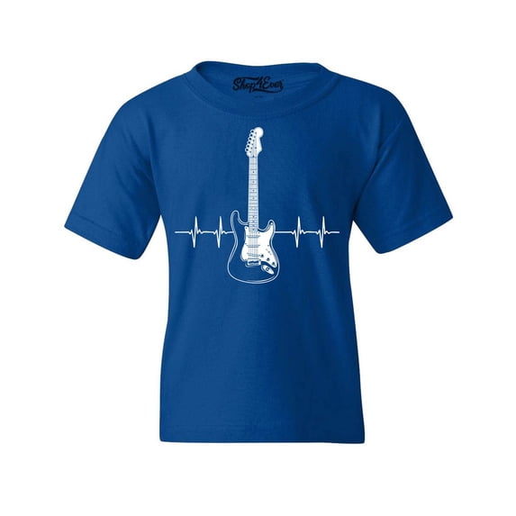 Shop4Ever Kids Electric Guitar Heartbeat Musician Graphic Child's Youth T-Shirt X-Large Royal Blue