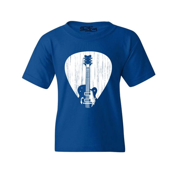 Shop4Ever Kids Electric Guitar Pick Musician Graphic Child's Youth T-Shirt Large Royal Blue