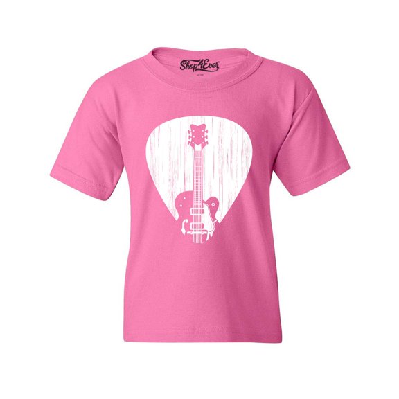 Shop4Ever Kids Electric Guitar Pick Musician Graphic Child's Youth T-Shirt Medium Azalea Pink