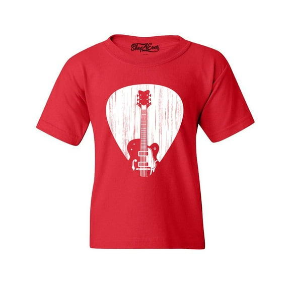 Shop4Ever Kids Electric Guitar Pick Musician Graphic Child's Youth T-Shirt Medium Red