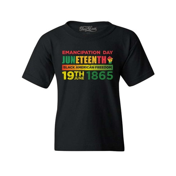 Shop4Ever Kids Emancipation Day Juneteenth Black Freedom Graphic Child's Youth T-Shirt Medium Black