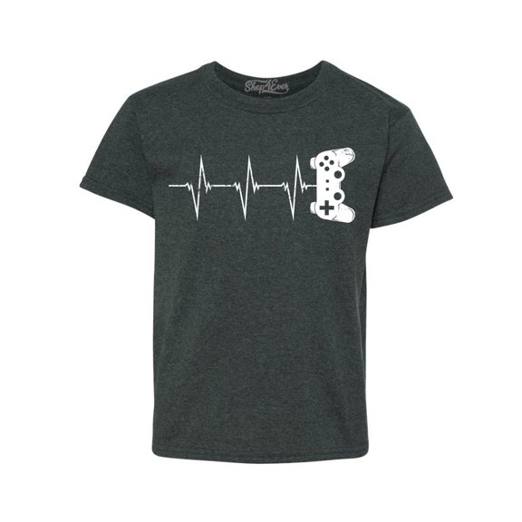 Shop4Ever Kids Gamer Heartbeat Controller Graphic Child's Youth T-Shirt Medium Dark Heather