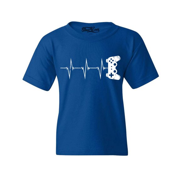 Shop4Ever Kids Gamer Heartbeat Controller Graphic Child's Youth T-Shirt Medium Royal Blue