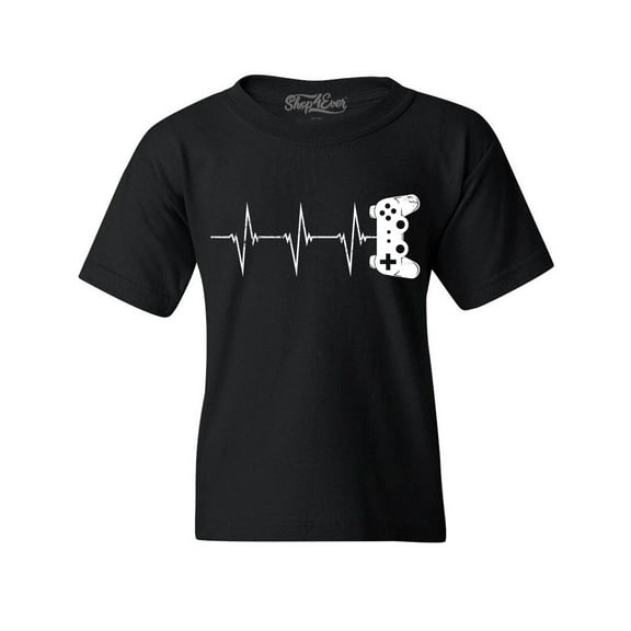 Shop4Ever Kids Gamer Heartbeat Controller Graphic Child's Youth T-Shirt Small Black