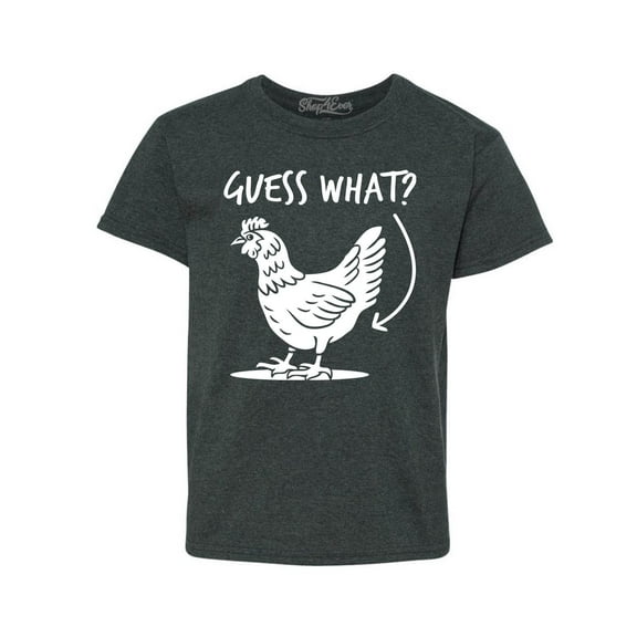 Shop4Ever Kids Guess What? Chicken Butt Graphic Child's Youth T-Shirt Large Dark Heather