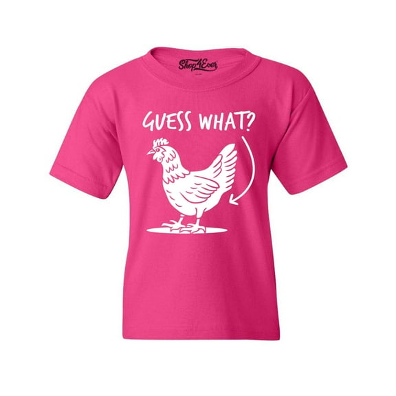 Shop4Ever Kids Guess What? Chicken Butt Graphic Child's Youth T-Shirt Small Heliconia Pink