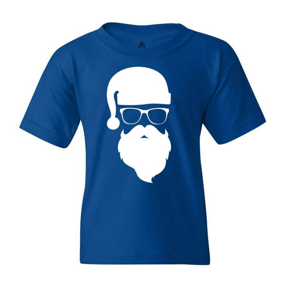 Shop4Ever Kids Hipster Santa with Glasses Christmas Graphic Child's Youth T-Shirt Large Royal Blue