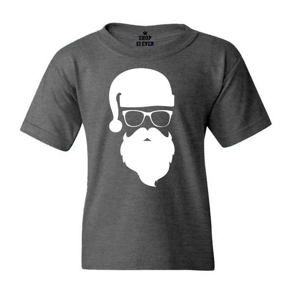 Shop4Ever Kids Hipster Santa with Glasses Christmas Graphic Child's Youth T-Shirt X-Large Dark Heather