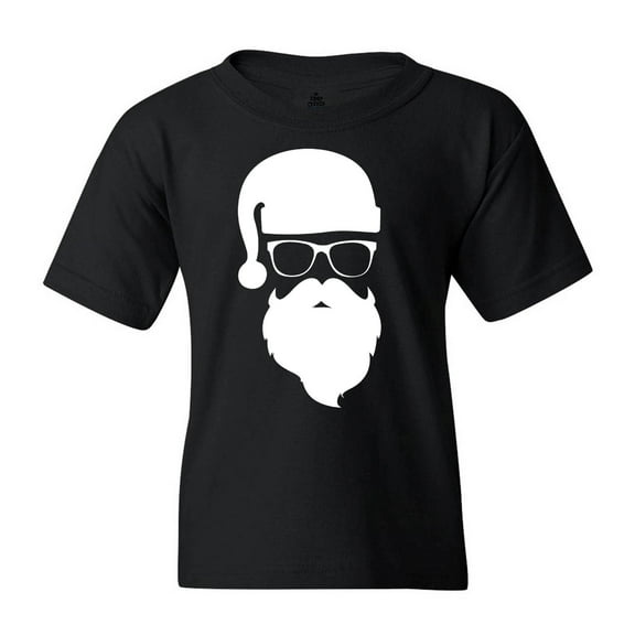 Shop4Ever Kids Hipster Santa with Glasses Christmas Graphic Child's Youth T-Shirt X-Small Black