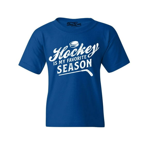 Shop4Ever Kids Hockey is My Favorite Season Sports Graphic Child's Youth T-Shirt Large Royal Blue