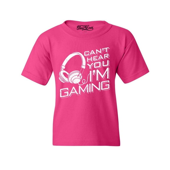 Shop4Ever Kids I Can't Hear You I'm Gaming Graphic Child's Youth T-Shirt X-Small Heliconia Pink