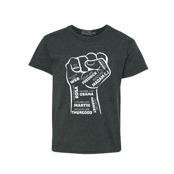 Shop4Ever Kids Inspiring Black Leaders Fist Graphic Child's Youth T-Shirt X-Small Dark Heather