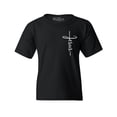 thumbnail image 1 of Shop4Ever Kids Jesus Cross Cursive Script Small  Graphic Child's Youth T-Shirt Large Black, 1 of 4