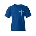 thumbnail image 1 of Shop4Ever Kids Jesus Cross Cursive Script Small  Graphic Child's Youth T-Shirt X-Small Royal Blue, 1 of 4
