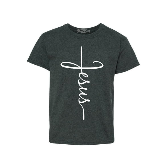 Shop4Ever Kids Jesus Cross Religious Graphic Child's Youth T-Shirt Medium Dark Heather