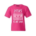 thumbnail image 1 of Shop4Ever Kids Jesus Is My Jam Funny Christian Faith Novelty Graphic Child's Youth T-Shirt Large Heliconia Pink, 1 of 4