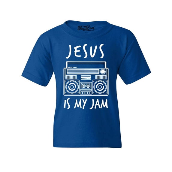 Shop4Ever Kids Jesus Is My Jam Funny Christian Faith Novelty Graphic Child's Youth T-Shirt Medium Royal Blue