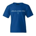 thumbnail image 1 of Shop4Ever Kids Jesus Loves You Minimal Cross  Graphic Child's Youth T-Shirt Small Royal Blue, 1 of 4