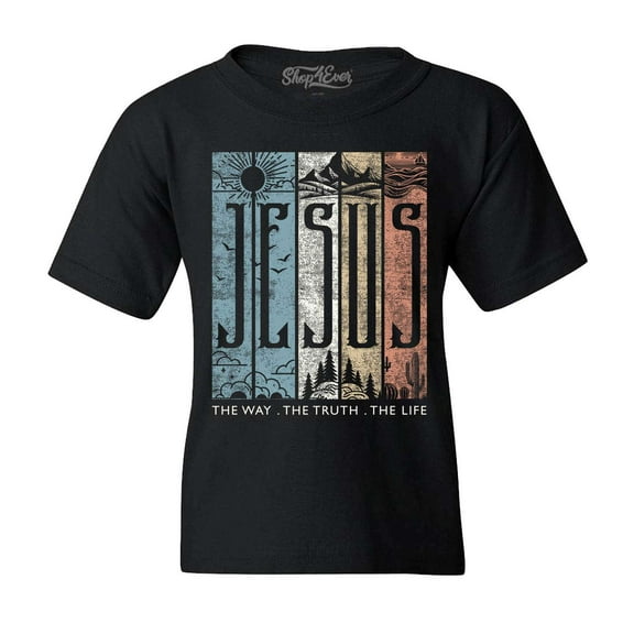 Shop4Ever Kids Jesus The Way The Life The Truth Graphic Child's Youth T-Shirt Large Black