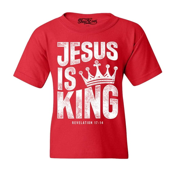 Shop4Ever Kids Jesus is King Revelation 17:14 Graphic Child's Youth T-Shirt X-Large Red
