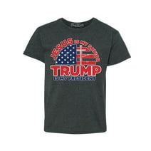 Shop4Ever Kids Jesus is My Savior Trump is My President Graphic Child's Youth T-Shirt Medium Dark Heather