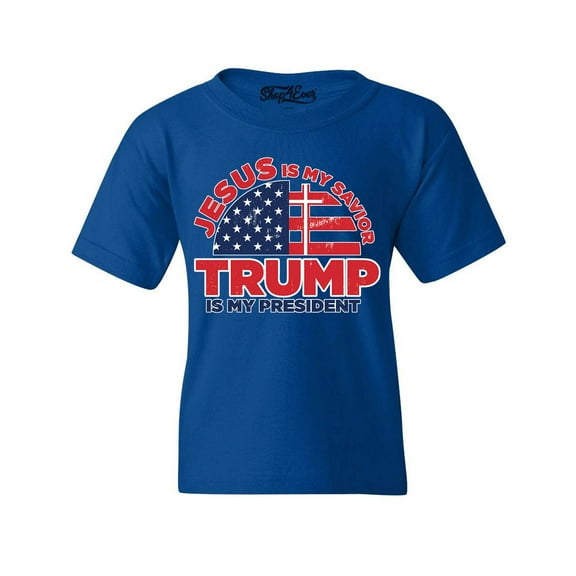 Shop4Ever Kids Jesus is My Savior Trump is My President Graphic Child's Youth T-Shirt Medium Royal Blue